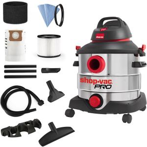 Shop-Vac 8 Gallon 6.0 Peak HP Wet/Dry Vacuum, Stainless Steel Tank, Portable Shop Vacuum with Multifunctional Attachments for Jobsite, Garage & Workshop. 5989400