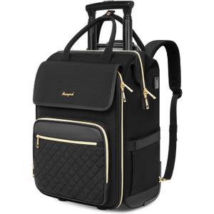Rolling Backpack for Women, Travel Rolling Laptop Backpack with Wheels, Vertical & Horizontal Storage 2 In 1, Flip-Top Design, Water-Resistant Overnight College Underseat Carry on Luggage (Black)