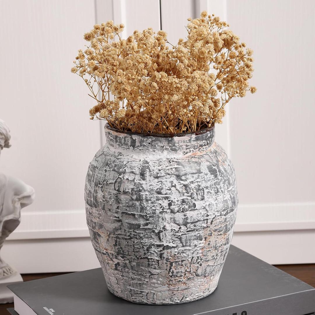 Farmhouse Vase for Home Decor, Vintage Rustic Terracotta Flower Vase Suitable for Home Decor, Living Room, Shelf, Dining Table.6.1x6.1x7in.