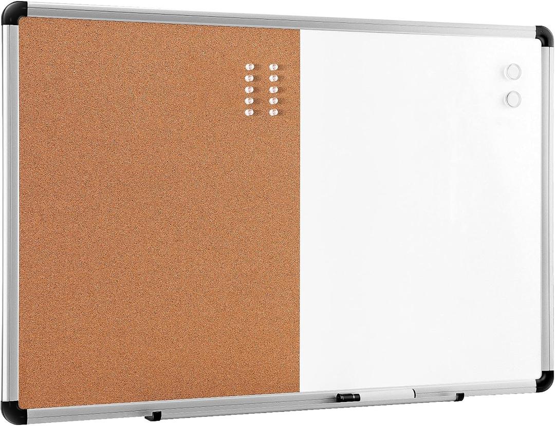 Amazon Basics Magnetic Dry Erase Whiteboard & Cork Board Combo, Wall Mounted for Home, Office and Classroom, Aluminum Frame, 36" x 24", White/Yellow