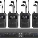 Phenyx Pro Quad-Channel Wireless in Ear Monitor System, Mono IEM System w/ 4 Bodypacks, 4x25 UHF Frequencies, Rack Mount, 164 ft Range, Wireless in Ear Monitor for Bands/Studio (PTM-33-4B)