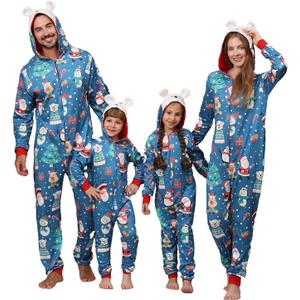 VNVNE Matching Christmas Onesie Pajamas for Women/Men/Couples/Family, Xmas Holiday Long Sleeve One-Piece Adults Pjs Sleepwear (Blue)