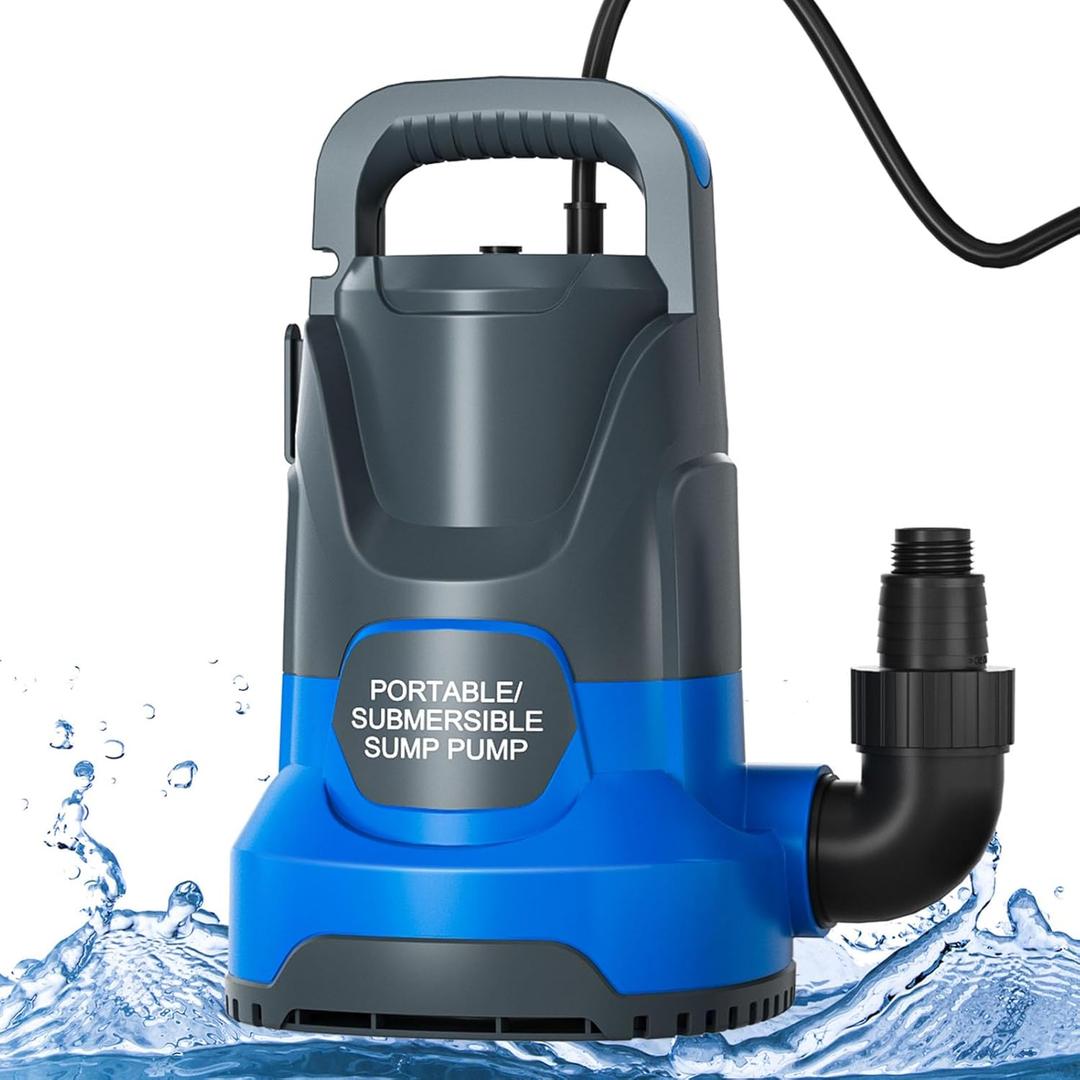 Sump Pump 1HP Submersible Water Pump 3700GPH Electric Portable Transfer Water Pump for Pool Draining Basement, Blue