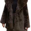 Wyeysyt Womens Faux Fur Coat Long Fluffy Shaggy Jacket Lapel Winter Furry Coats Fuzzy Outerwear(Brown-S)