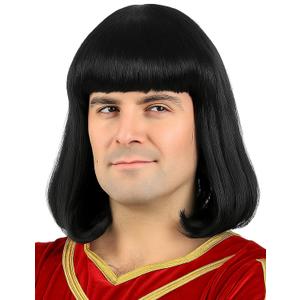 Bettecos Unisex Black Wig with Bangs Short Straight Black Bob Wig for Mens Halloween Costumes Cosplay Party (Black)