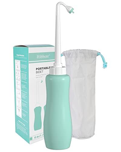 Hibbent Portable Bidet Sprayer and Travel Bidet with Hand Held Bottle for Personal Cleansing, Extended Nozzle Spray for Childbirth, Personal Hygiene, Outdoor, Camping with Travel Bag- 22oz/ Green