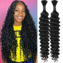 Human Braiding Hair for Boho Braids 16-24Inch Deep Curly Wave Bulk 100% Human Hair for Braiding Brazilian Virgin Human Hair Extensions for Black Women Natural Black 2 Bundles