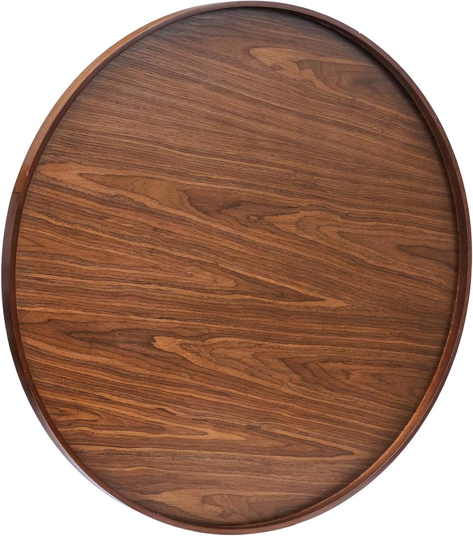27.7 Inches Extra Large Round Solid Wood Serving Tray Black Walnut Wooden Ottoman Tray for Snack Food Meals Serving Plate,Classic Wood Decorative Storage Coffee Trays for Living Room or Parties