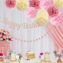 Pink Rose Gold Birthday Party Decorations Supplies Set,Happy Birthday Decoration Rose Gold Glittery Banner Tassel Garland Circle Dots Garland for Event Supplies