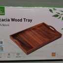 Large Acacia Wooden Serving Tray with Handles 20 x 14 inch Decorative Coffee Table Ottoman Tray for Living Room Extra Large for Kitchen Dinner Food Bar Breakfast in Bed (Color Natural)