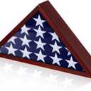 Flag Display Case for Burial Flag Real Glass Front, Solid Wood Flag Holder for 5'x9.5' Flag with Wall Mount, Mahogany Military Shadow Box Frame for Veterans