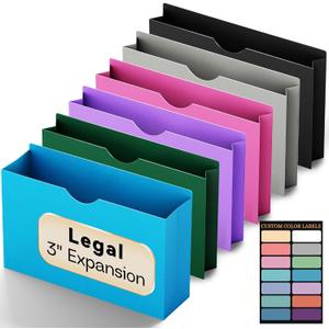 Plastic 3 Inch Expanding File Pocket Legal Size,12 Pack Reinforced Manilla Pocket Folders,Heavy Duty Expandable File Jacket for Documents,Accordion Folders with Straight Cut Tabs,Assorted Color