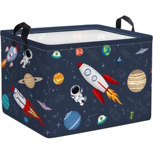 Clastyle Rocket Astronaut Shelf Basket for Boys Cosmic Planet Universe Blue Storage Bin Rectangle Clothes Books Toy Storage Cube, 36L