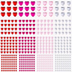 Chuangdi 516 Pcs Heart Rhinestones Sticker Acrylic Heart Gems Stickers Crystal Gems Self Adhesive Flat Back Jewel Rhinestones for DIY Crafts (Bright Color)