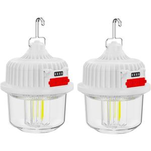 2 Pack Solar Camping Lantern Super Bright 1500LM, Portable Solar USB Rechargeable LED Bulb Light Emergency Hanging Light Tent Light for Indoor Outdoor Home Power Outages Hiking Hurricane