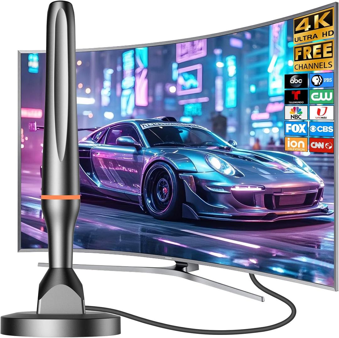 Digital TV Antenna for Smart Tv Indoor Antenna for Tv Without Cable with Strong Magnetic Base,360 Reception Digital HDTV Antenna for Local Channels-Supports 4K 1080p -10FT Long Cables
