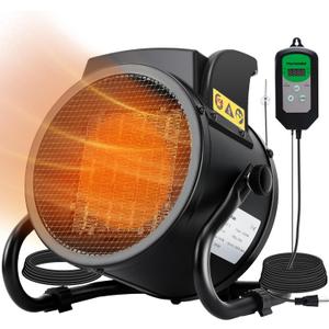 Greenhouse Heater with Thermostat, Auto Temperature Control Kit with Digital Display, Fast Heating, Overheat Protection, for Grow Tent, Greenhouse, Flower Room, Patio, Winter Plants (Black)
