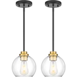 Pendant Lights Kitchen Island 2 Pack, 7" Black and Gold Hanging Lights Fixtures with Clear Glass Globe Shade, Modern Kitchen Island Lighting for Bathroom, AD-22280-1P2-KG