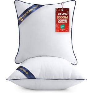 Utopia Bedding Throw Pillow Inserts (Pack of 2, White), 24 x 24 Inches Decorative Indoor Pillows for Sofa, Bed, Couch, Cushion Sham Stuffer