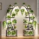 2 Pack Plant Stand Indoor with Grow Lights, 9 Tier Large Tall Plant Shelf | 64" Metal Lighted Plant Stands for Indoor Plants Multiple, Half-Moon Growing Rack Flower Display Holder for Living Room