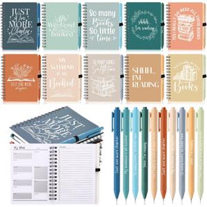Thenshop 10 Set Book Lovers Gift Inspirational Spiral Notebook Weekly Planner Motivational Pen Valentines Book Club Gift for Women Men Library Lovers' Day Librarian Reader Graduation(Healing Color)