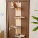 M/P Door Hanging Cat Shelf, 4-Tiers Vertical Cat Tree Over The Door, Over Door Cats Climber with Kitten Scratching Post, Pads, Tease Ball,Doors Cats Ladder for Indoor Kittens Jumping & Playing