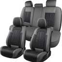 MINGBRON Leather Car Seat Covers,Car Seat Protector Waterproof,Seat Covers Full Set, Car Seat Protectors 5 Seats,Automotive Seat Covers Fit Most Cars Grey&Black