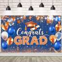 AIBIIN 7x5ft Congrats Grad Backdrop Blue Orange Gold Glitter Balloons Congratulations Graduation Party Decorations Background for Photography Graduation Decorations 2026 Party Supplies