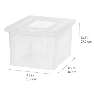 IRIS USA File Box, Plastic File Organizer with Lids for Letter/Legal File, Portable Document Box For Moving, Storage Bin with Durable and Secure Lid, Stackable Nestable BPA-Free, Clear 35 Qt. 1 Pack