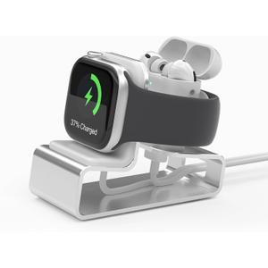 Stand for Apple Watch Charger, 2 in 1 Aluminum Airpod iWatch Charging Stand Dock Holder Compatible with Apple Watch Series 9 8 Ultra SE2 7 6 SE 5 4 3 2 and AirPods 1/2/3/Pro for Nightstand Mode (Silver)