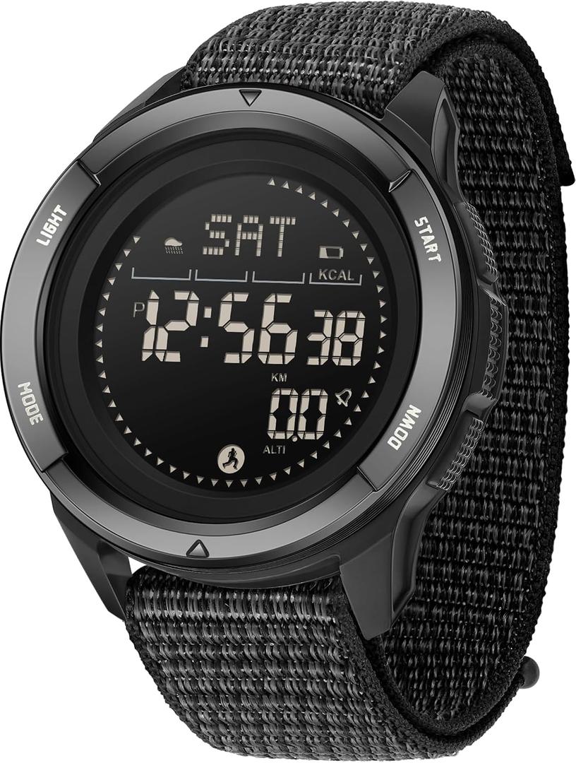 findtime Men's Digital Watch Pedometer Step Counter Watches Military Compass Waterproof Wrist Watch Tactical Sport Watch Calories Counter Pacer Running Wristwatch LED Light Stopwatch Countdown