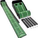 GoSports Pure Putt Golf 9 ft Putting Green Ramp - Black or Brown - Premium Wood Training Aid for Home & Office Putting Practice - Includes 4 Golf Balls