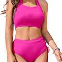 AI'MAGE Womens High Waisted Bikini Sets Cheeky Push Up Two Piece Swimsuits Drawstring Halter Tummy Control Bathing Suit, XL