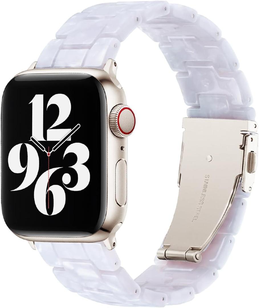 Bestig Resin Band Compatible with Apple Watch Bands for Women 40mm 38mm 41mm 42mm(Series 11 10), Lightweight Waterproof Strap for iWatch Series 10 9 8 7 6 5 4 3 2 1 SE Men(Pearl White/Starlight)
