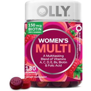 OLLY Women's Multivitamin Gummy, Women's Overall Wellness,* Vitamins A, C, D, E, Biotin, Folic Acid, Adult Chewable Supplement, Berry Flavored, 65 Day Supply - 130 Count, Best By 09/04/27