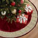 OurWarm 48In Red Velvet Christmas Tree Skirt with Gold Glitter and Bow, Classic Plush Xmas Tree Skirt for 5-7 FT Christmas Tree, Royal Large Tree Mat for Winter Holiday Home Decorations