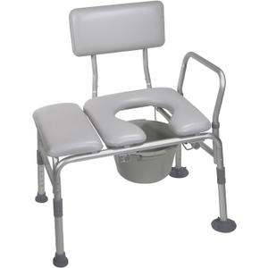 Drive Medical 12005KDC-1 Transfer Bench Commode Chair for Toilet with Padded Seat, Gray