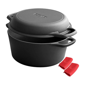EDGING CASTING 2in1 PreSeasoned Cast Iron Dutch Oven Pot with Skillet Lid Cooking Pan, Cast Iron Skillet Cookware Pan Set with Dual Handles, Indoor Outdoor for Bread/Frying/Baking/Camping/BBQ, 5 Qt