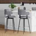 Swivel Bar Stools Set of 2 Counter Height Bar Stools with Linen Upholstery, Ergonomic Backrest, and Chrome Metal Feet for Kitchen Island (Gray, 30" Barstools)