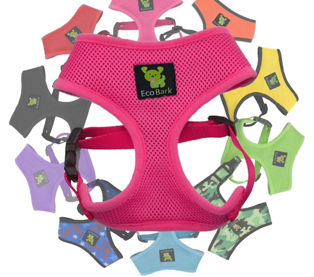 EcoBark Pink Dog Harness - Max Comfort Luxurious Soft Mesh - Over The Head No Pull & No Choke Halter Harness Vest - Eco-Friendly Body Harness Size M