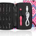 LOVE and WEAVING Lighted Crochet Hook Set - 11 Size Interchangeable Heads 2.5mm to 8.0mm with Latest Bag,USB Rechargeable LED Lighted Crochet Hook Set for Arthritic Hands (Pink Plaid)