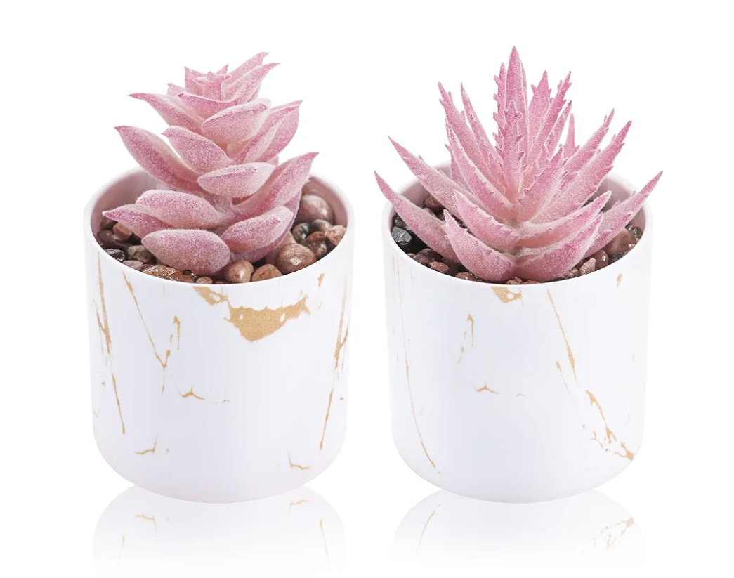 Der Rose Set of 2 Succulents Plants Artificial Mini Fake Succulents Plants for Office Desk Accessories for Women Pink Home Vanity Decor