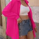 SOLY HUX Women's Button Down Shirt Collared Long Sleeve Drop Shoulder Oversized Blouse Casual Tops (Pink, L)