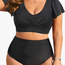 Daci Plus Size Two Piece Bikini Swimsuits - High Waisted Tummy Control Women Bathing Suits with Ruffle Sleeve Swimwear Size 16