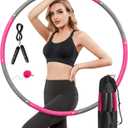Weighted Exercise Hoop for Adults, 2.2lb Detachable Fitness Hoop, Adjustable Hoop with Jump Rope, Tape Measure and Carry Bag, Home Gym Workout (Pink Grey)