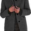 CHARTOU Women Winter Long Pea Coat Wool Blend Stand Collar Single Breast Thicken Blazer Jacket (X-Large, Black)