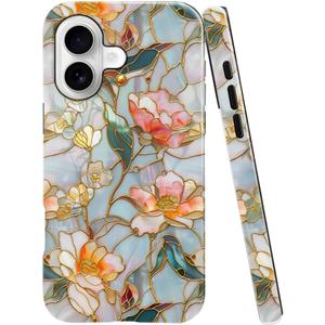 Case for iPhone 17 - Slim Fit Anti-Scratch Phone Case for Girl Women - Stained Glass Aesthetic Flowers (Glossy)
