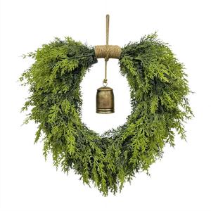 ZHWOSEE Real Touch Artificial Cedar Wreath 20" with Bell Fake Christmas Wreaths for Front Door Faux Pine Greenery Heart Wreaths for Home,Window,Table,Mantle,Wall,Indoor,Outdoor Xmas Decorations
