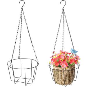 Metal & Macrame Plant Hanger Indoor/Outdoor Use Heavy Duty Hanging Planter Holder with Basket for Ceiling, Window, Patio Decorative Hanging Pot Tray for Plants(12 Inch, 2-Pack)