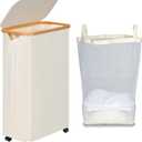 efluky Slim Laundry Hamper with Wheels, Narrow Laundry Basket with Lid and Removable Bag, Aesthetic Dirty Clothes Hamper on Wheels for Laundry Room, Bedroom, Dorm and Bathroom, 75L Beige